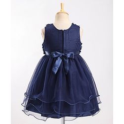 Babyhug Sleeveless Fit & Flare Textured Yoke Party Frock with Floral Applique - Blue