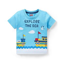 Babyhug Single Jersey Knit Half Sleeves T-Shirt & Shorts Set Ship Print - Blue