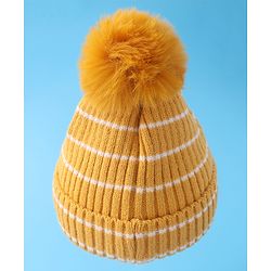 Babyhug Woollen Cap with Dino Embroidery Pom Pom Detailing - Yellow
