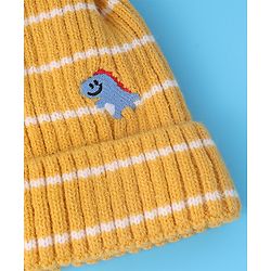 Babyhug Woollen Cap with Dino Embroidery Pom Pom Detailing - Yellow