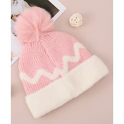 Babyhug Woollen Cap with Bear Text Design & Pom Pom Detailing - Pink