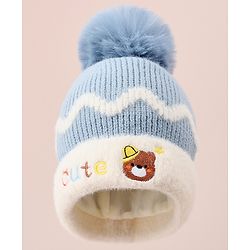 Babyhug Woollen Cap with Bear Text Design & Pom Pom Detailing - Pink