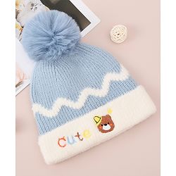 Babyhug Woollen Cap with Bear Text Design & Pom Pom Detailing - Pink