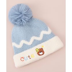 Babyhug Woollen Cap with Bear Text Design & Pom Pom Detailing - Pink