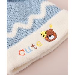 Babyhug Woollen Cap with Bear Text Design & Pom Pom Detailing - Pink