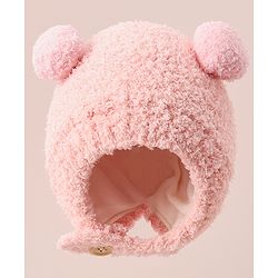Babyhug Woollen Cap with Bear 3D Applique - Pink