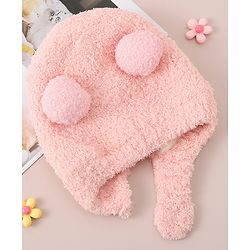 Babyhug Woollen Cap with Bear 3D Applique - Pink