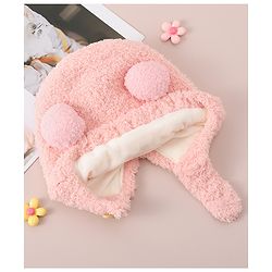 Babyhug Woollen Cap with Bear 3D Applique - Pink
