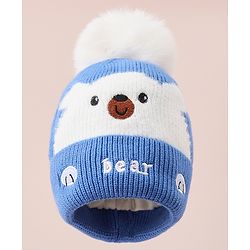 Babyhug Woollen Cap With Bear Design - Blue