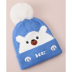 Babyhug Woollen Cap With Bear Design - Blue