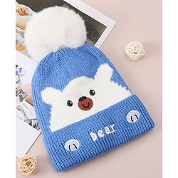 Babyhug Woollen Cap With Bear Design - Blue