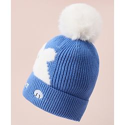 Babyhug Woollen Cap With Bear Design - Blue