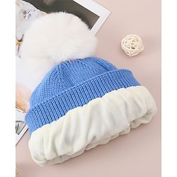Babyhug Woollen Cap With Bear Design - Blue