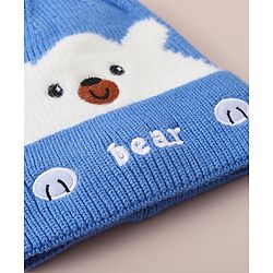 Babyhug Woollen Cap With Bear Design - Blue