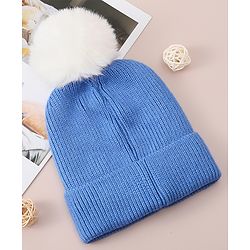 Babyhug Woollen Cap With Bear Design - Blue