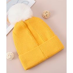 Babyhug Woollen Cap With Bear Design - Yellow