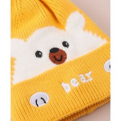 Babyhug Woollen Cap With Bear Design - Yellow