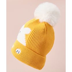Babyhug Woollen Cap With Bear Design - Blue