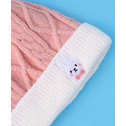 Babyhug Woollen Cap with Cable Knit Design & Pom Pom Detailing - Pink