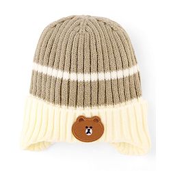 Babyhug Woollen Cap with Bear Applique Grey & Beige - Diameter 11.5 cm