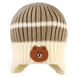 Babyhug Woollen Cap with Bear Applique Grey & Beige - Diameter 11.5 cm