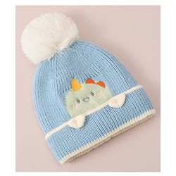 Babyhug Woollen Cap with Dino Design - Blue