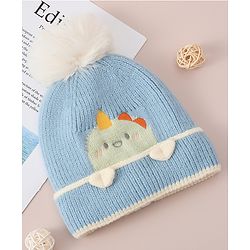 Babyhug Woollen Cap with Dino Design - Blue