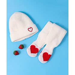 Babyhug Woollen Cap & Muffler Set with Heart Design - White