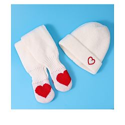 Babyhug Woollen Cap & Muffler Set with Heart Design - White