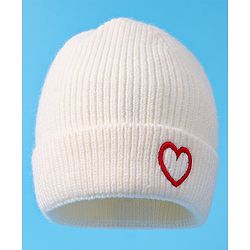 Babyhug Woollen Cap & Muffler Set with Heart Design - White