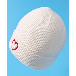 Babyhug Woollen Cap & Muffler Set with Heart Design - White