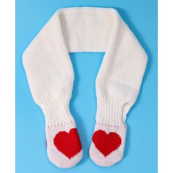 Babyhug Woollen Cap & Muffler Set with Heart Design - White