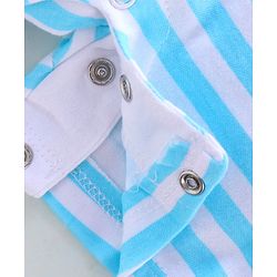Babyhug 100% Cotton Knit Half Sleeves Striped & Dino Printed Romper - Blue & White