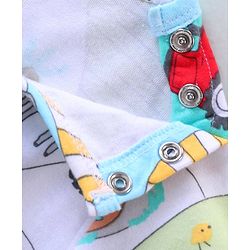 Babyhug 100% Cotton Knit Half Sleeves Striped & Dino Printed Romper - Blue & White
