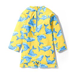Babyhug Full Sleeves Legged Swimsuit Dolphin Print - Yellow
