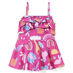 Babyhug Sleeveless Cross Back Animals Printed Frock Style Swimsuit - Purple