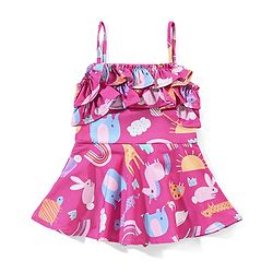 Babyhug Sleeveless Cross Back Animals Printed Frock Style Swimsuit - Purple