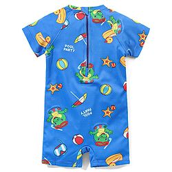 Babyhug Raglan Half Sleeves Crocodile Printed Legged Swimsuit - Blue