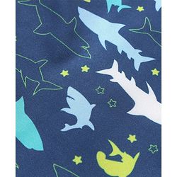 Babyhug Half Sleeves Legged Swimsuit with Shark Print -  Navy Blue