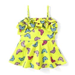 Babyhug Sleeveless  Frock Style Swimsuit with Butterfly Print  - Yellow