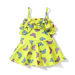 Babyhug Sleeveless  Frock Style Swimsuit with Butterfly Print  - Yellow