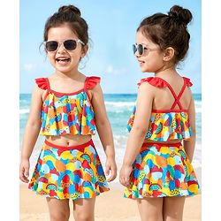 Babyhug Sleeveless  Two Piece Swimsuit with Fruit Print - Multicolour