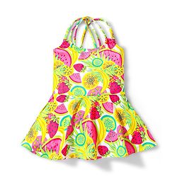 Babyhug Sleeveless Frock Style Swimsuit With Fruity Print- Multicolor