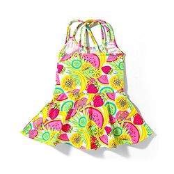 Babyhug Sleeveless Frock Style Swimsuit With Fruity Print- Multicolor