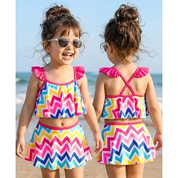 Babyhug Sleeveless Two Piece Swimsuit with Chevron Print - Multicolour