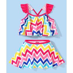 Babyhug Sleeveless Two Piece Swimsuit with Chevron Print - Multicolour