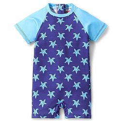 Babyhug Raglan Sleeves Legged Swimsuit Starfish Print - Navy Blue