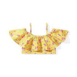 Babyhug Cold Shoulder Sleeves  Two Piece Swim Suit with Floral Print - Yellow