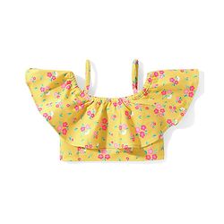 Babyhug Cold Shoulder Sleeves  Two Piece Swim Suit with Floral Print - Yellow