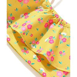 Babyhug Cold Shoulder Sleeves  Two Piece Swim Suit with Floral Print - Yellow